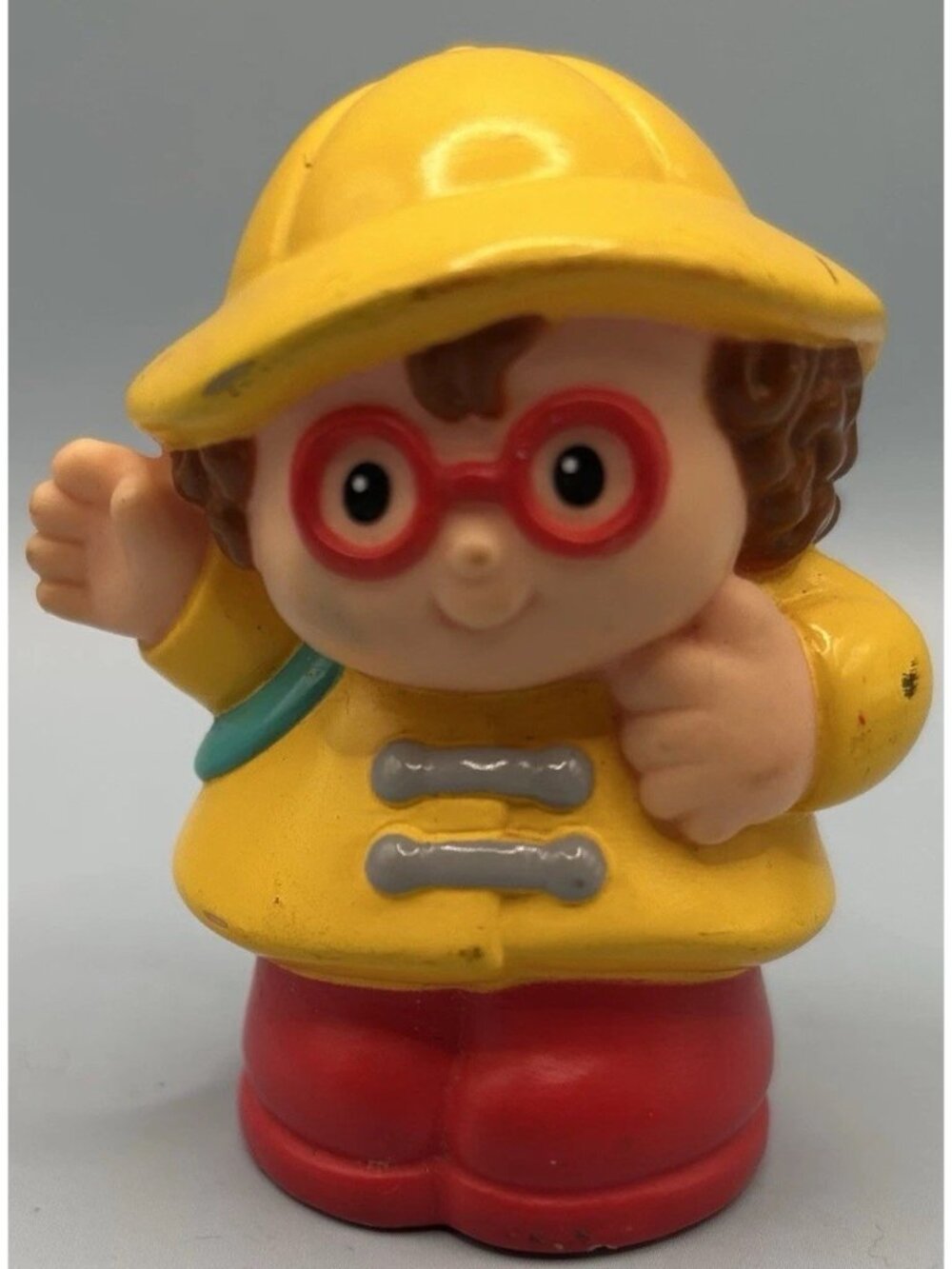 1997 Vtg Fisher Price Little People Maggie Yellow Raincoat With Hat Girl Waving
